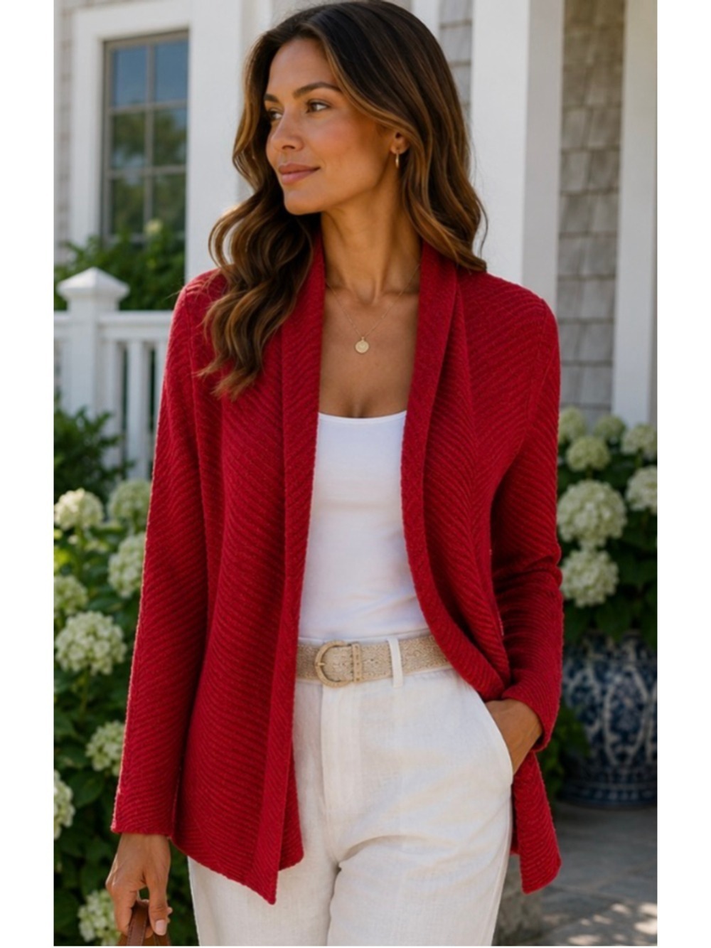 New Eileen Fisher Red 100% Wool Cardigan Sweater M